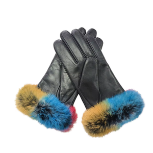 Gants d'hiver en cuir véritable de haute qualité avec fourrure de lapin, couleur beige, longueur poignet, compatibles écran tactile, écologiques, pour usage extérieur - HARAZ - Product Image 4