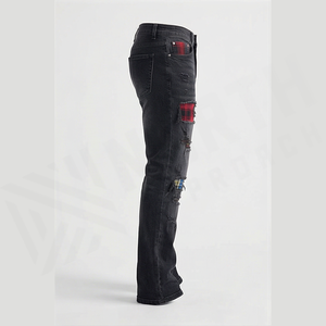 Jean en denim coupe droite slim pour homme, délavage foncé, en coton mi-lourd, style décontracté automne - Product Image 5