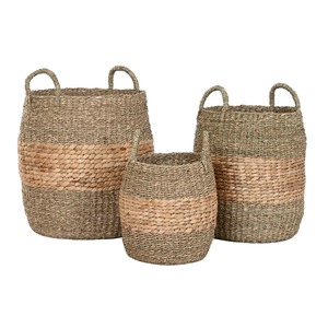 Juego de 3 cestas con jacinto de agua en el centro. Cesta de almacenamiento hecha a mano. Venta al por mayor. Ecológico. Hecho en Vietnam. - Product Image 5