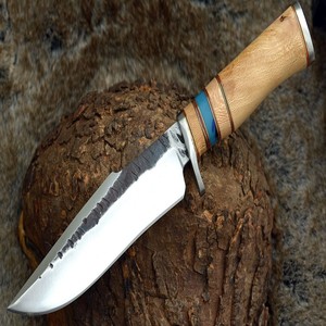 Couteau Bowie de camping en plein air à lame fixe forgée à la main en acier inoxydable de qualité industrielle 58 HRC, pointe tombante, manche ergonomique en bois - Product Image 1