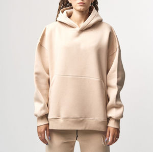 Ensemble de survêtement beige à capuche pour femme, manches longues, couleur unie, tenue décontractée avec cordon de serrage, poches latérales, coupe ample, style automne - Product Image 6