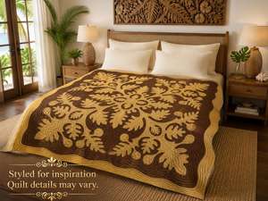 Colcha de Algodón con Apliques de Hoja de Fruta del Pan Hawaiana, Cosida a Mano, Estilo Artesanal, para Decoración de Dormitorio - Product Image 3