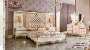 Juego de dormitorio de talla profunda de madera de tamaño King real Juego de dormitorio tallado en madera con dos mesitas de noche Dormitorio tradicional tallado en oro - Product Image 2