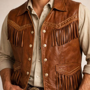 <b>Mens</b> Western Leather Fringe Vest Sleeveless Cowboy <b>Jacket</b> <b>Suede</b> Tassel Motorcycle Rodeo Festival OEM Premium OEM Apparel - Product Image 6