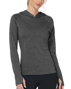 Haut de performance à capuche à manches longues pour femme, style streetwear et pêche, couleur unie, séchage rapide, en Spandex et Polyester, vente en gros - Product Image 1