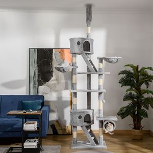 Albero per Gatti Regolabile in Altezza da Pavimento a Soffitto, Solido, 94.5-102.5 Pollici, con Tiragraffi e Cucce, Torre per Arrampicata Gatti - Product Image 2