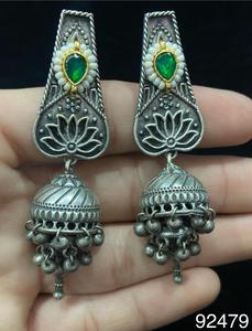 Pendientes bohemios de plata alemana Jhumka, estilo étnico, borla grande oxidada, aleación, accesorios de moda indios para regalos - Product Image 5