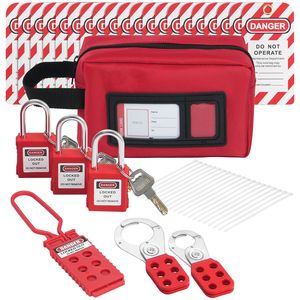 Kit di sicurezza in ferro da 26 pezzi con lucchetti, fermagli, etichette, fascette in nylon e borsa per il trasporto - Product Image 1