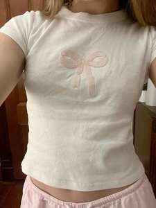 Top corto de algodón blanco de primera calidad con bordado de cuentas y flores de cerezo rosas para mujer, ropa de verano. - Product Image 6