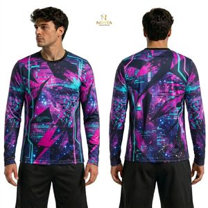 Camiseta Deportiva de Manga Larga con Cuello Redondo, Estampado Abstracto Marrón y Negro, Sublimación, 100% Poliéster, Secado Rápido - Product Image 4