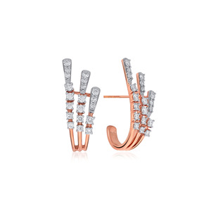 18K Rose Gold Diamond Ear Climber Stud Earrings Round Brilliant Cut Lab Grown Diamonds Multi Row Cuff Design for Women - Product Image 2