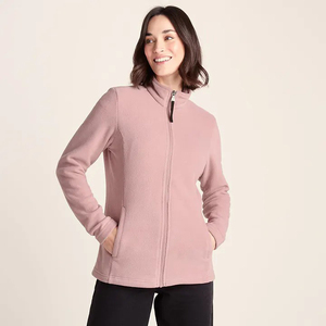 Veste polaire rose pour femme, fermeture éclair intégrale, col montant, vêtement d'extérieur chaud et décontracté pour l'automne et l'hiver, polaire pour femme - Product Image 1