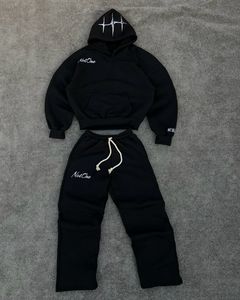 Ensemble de survêtement d'hiver personnalisé pour homme, coupe évasée, 300-500 g/m², 100 % coton, molleton ample, sweat à capuche et pantalon de jogging surdimensionnés, crocheté - Product Image 1