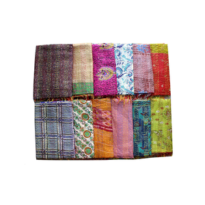 <b>Vintage</b> Kantha Silk <b>Scarf</b> Reversible 100 Percent Silk Sari Saree Wrap Indian Dupatta Boho Shawl Gifts Wholesale Handmade Premium - Product Image 1