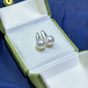 Boucles d'oreilles en perles d'eau douce Edison de 9 à 12 mm, forme ronde, avec une forte luminosité, argent S925, zircon, talons hauts pour femmes - Product Image 1