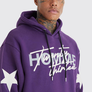 Survêtement à capuche imprimé étoiles violettes pour homme, streetwear, ensemble en coton long, coupe ample, tenue décontractée d'automne - Product Image 3