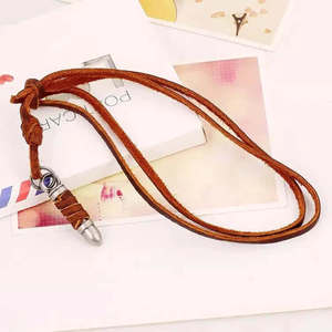Vintage Alloy Bullet Pendant Necklace for Men & Boys-Gold Plated with Adjustable Pure Leather Cord - Product Image 6