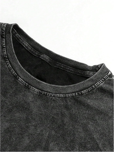 T-shirts en coton tricoté 100 % délavé à l'acide pour hommes, avec logo personnalisé, haute qualité, anti-rétrécissement, coupe ample, unis, vente en gros - Product Image 3