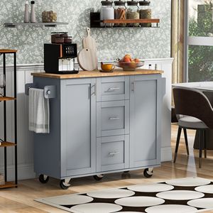 Carrello da cucina a 3 cassetti con 2 ripiano scorrevole a 2 ripiani per cucina a isola in gomma blu grigio ripiano interno per riporre le spezie torre - Product Image 2
