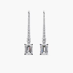 Boucles d'oreilles pendantes en or 14 carats de qualité supérieure avec diamant de laboratoire taille émeraude 35 mm, bijoux élégants en diamant fin, cadeau pour femme - Product Image 1