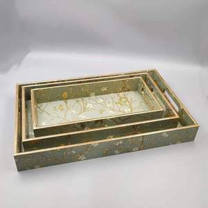 ถาดไม้ทรงสี่เหลี่ยมลายดามัสก์สีทอง งานแฮนด์เมดสไตล์โบราณ ของตกแต่งบนโต๊ะ งานฝีมือไม้ กล่องไม้ และป้ายติดผนัง - Product Image 2