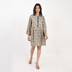 Elegante Vestido Casual de Verano con Estampado Floral, Cuello en V, Manga Larga, Cintura Natural con Lazo, Estilo Bohemio, Corte en A, Transpirable y a la Moda - Product Image 1