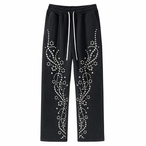 Fashion Rhinestone Mid Waist Casual Trouser for Men Stone Design Comfortable Fit for Special Occasion and Night Wear Look - Product Image 1