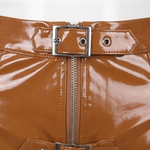 Jupe crayon mini en cuir PU pour femme, taille haute, avec fermeture éclair et boucles, style club sexy, couleur unie, toutes saisons - Product Image 4