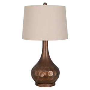 Lámpara de mesa de diseño fantástico con acabado de bronce texturizado martillado y pantalla de tela blanca para decoración de sala de estar, dormitorio o mesita de noche. - Product Image 4