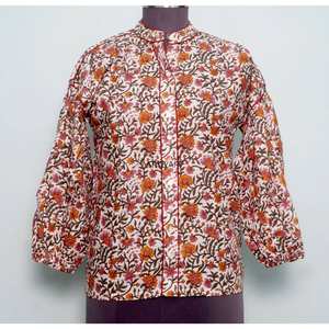 Haut en coton indien vintage romantique évasé pour femme, col rond, manches longues, motif floral, respirant, séchage rapide, écologique, idéal pour l'été - Product Image 1