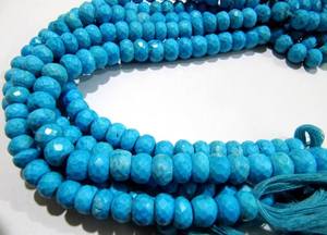 Perles de pierres précieuses en turquoise bleue naturelle, facettées, rondes, 7-8 mm, brin de 8 pouces de long - Product Image 4