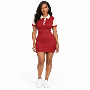 Robe mini moulante à col polo rouge contrastant de la sororité Cosh International, à manches courtes, avec logo personnalisé - Product Image 3