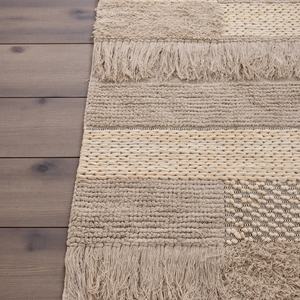 Handwoven Moroccan Wool <b>Rug</b> | Textured Patchwork Flat Weave Area Carpet with Fringe | <b>Boho</b> Handmade Floor <b>Rug</b> - Product Image 2