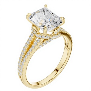 Bague de luxe en or jaune avec diamant taille émeraude certifié IGI, plaqué rhodium, pour femme - Bijou élégant pour fiançailles, mariage et soirées - Product Image 3