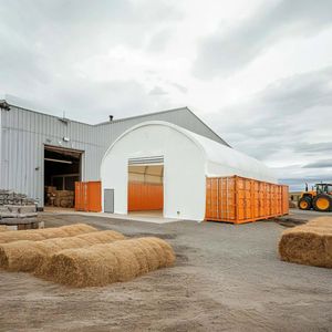 Container Shelter 40FT X 40FT con Struttura a Doppio Traliccio, Rivestito in PVC Resistente da 21 oz, con Pareti Frontali e Posteriori Completamente Chiuse, TMG Shed Storage - Product Image 3