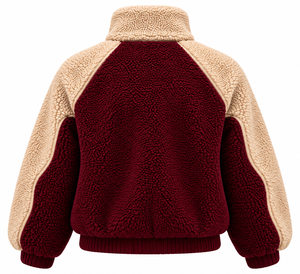 Chaqueta de Sherpa Premium para Mujer con Logotipo Personalizado, Color Granate, Cuello Alto, Dos Tonos, Abrigo Cálido y Grueso de Sherpa - Product Image 2