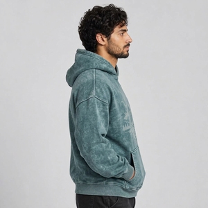 Sweat à capuche pour homme de qualité supérieure, effet délavé, confectionné en tissu de coton doux, coupe décontractée, style vintage et chaleur confortable pour le quotidien. - Product Image 2