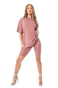 Top Trending Wholesale High Quality Women's Regular short Sleeve Solid T-<b>Shirt</b> Biker Short Set 100% Cotton Ladies Short set OEM - Product Image 2