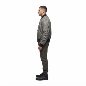Heavy Oil-Washed Distressed Steerhide Leather MA-1 Bomber Jacket 1.4mm Thick Cropped Boxy Fit Vintage Concrete Gray - Product Image 3