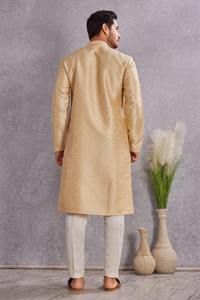 <b>Men's</b> Beige Cotton <b>Kurta</b> With Stylish Simple Elegant Design Traditional Wedding Wear <b>Kurta</b> India Pakistan Style Regular Fit - Product Image 5