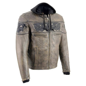 Chaqueta de Motociclista para Hombre, Cortavientos, de Piel de Vaca, con Cierre de Cremallera, Gruesa para Invierno, Manga Larga, Color Sólido - Product Image 6