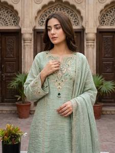 <b>Green</b> <b>Silk</b> Salwar Kameez Set Embroidered Dupatta Traditional Indian Pakistani Outfit for Wedding Party Women - Product Image 2