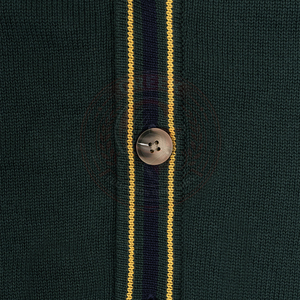 Cardigan en tricot vert foncé pour homme, manches longues, bordure contrastée, couleur unie, fermeture boutonnée, pull pour homme. - Product Image 4