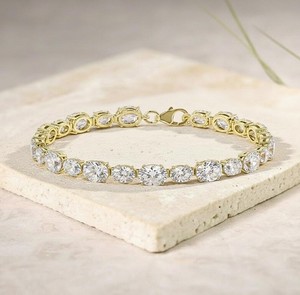 Oval Cut Moissanite Gold Plated 925 Sterling Silver Handmade Luxury <b>Charm</b> Bracelet Elegant Fine Jewelry Gift Women - Product Image 2
