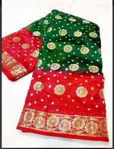 Handcrafted Look <b>Art</b> Silk Bandhani Dollar Butti Saree for Party Wear - Product Image 3