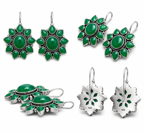 Envío Rápido, Pendientes de Plata Oxidada con Forma de Flor y Bisel de Ónix, para Mujer, Ideales para Fiestas, Regalo - Product Image 1