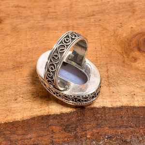 Anillo de ágata azul en forma ovalada, estilo vintage, plata de ley 925, joyería hecha a mano, regalo para ella. - Product Image 5