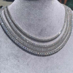 Iced Out Round Cut Moissanite Tennis Chain Necklace 925 Sterling <b>Silver</b> Single Row <b>Choker</b> - Product Image 4