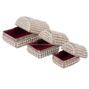 Estuche para Joyas Más Vendido, Diseño de Perlas Blancas, Caja de Almacenamiento con Lentejuelas, Caja de Regalo para Boda Hecha a Mano, Juego de 3 Piezas - Product Image 5