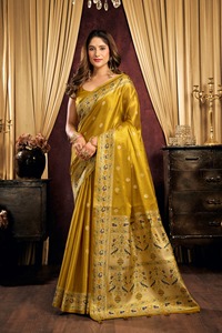 Blusa de Sari de Tela Dorada para Mujer, Prenda Tradicional India para Bodas, Diwali y Fiestas, Sin Arrugas, Reversible - Product Image 1